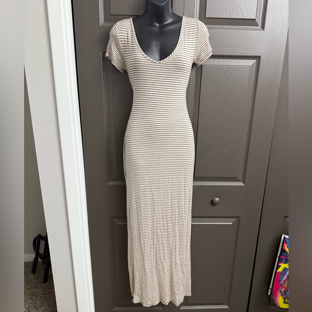 Olivia Rae Black and Cream Striped Maxi Dress